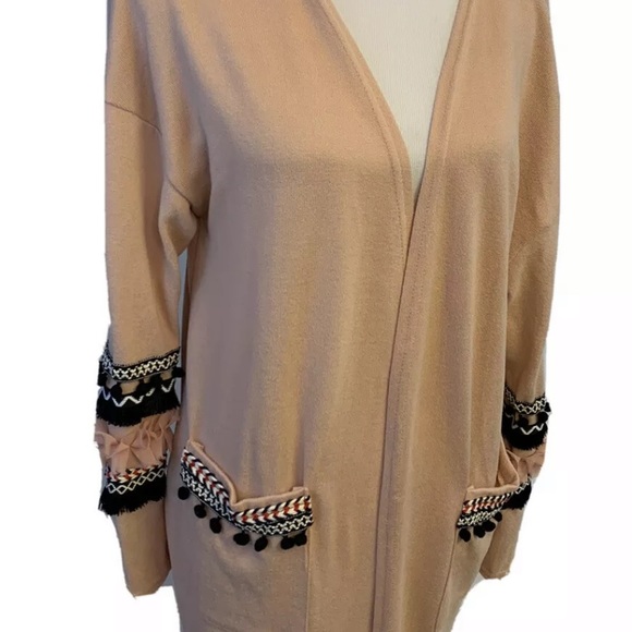 BTFBM open cardigan Pink/Black SzS pompom trim NWT - Picture 3 of 8
